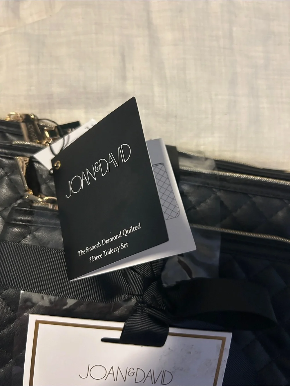 Joan & David Black Quilted 3-Piece Toiletry Wristlet Set